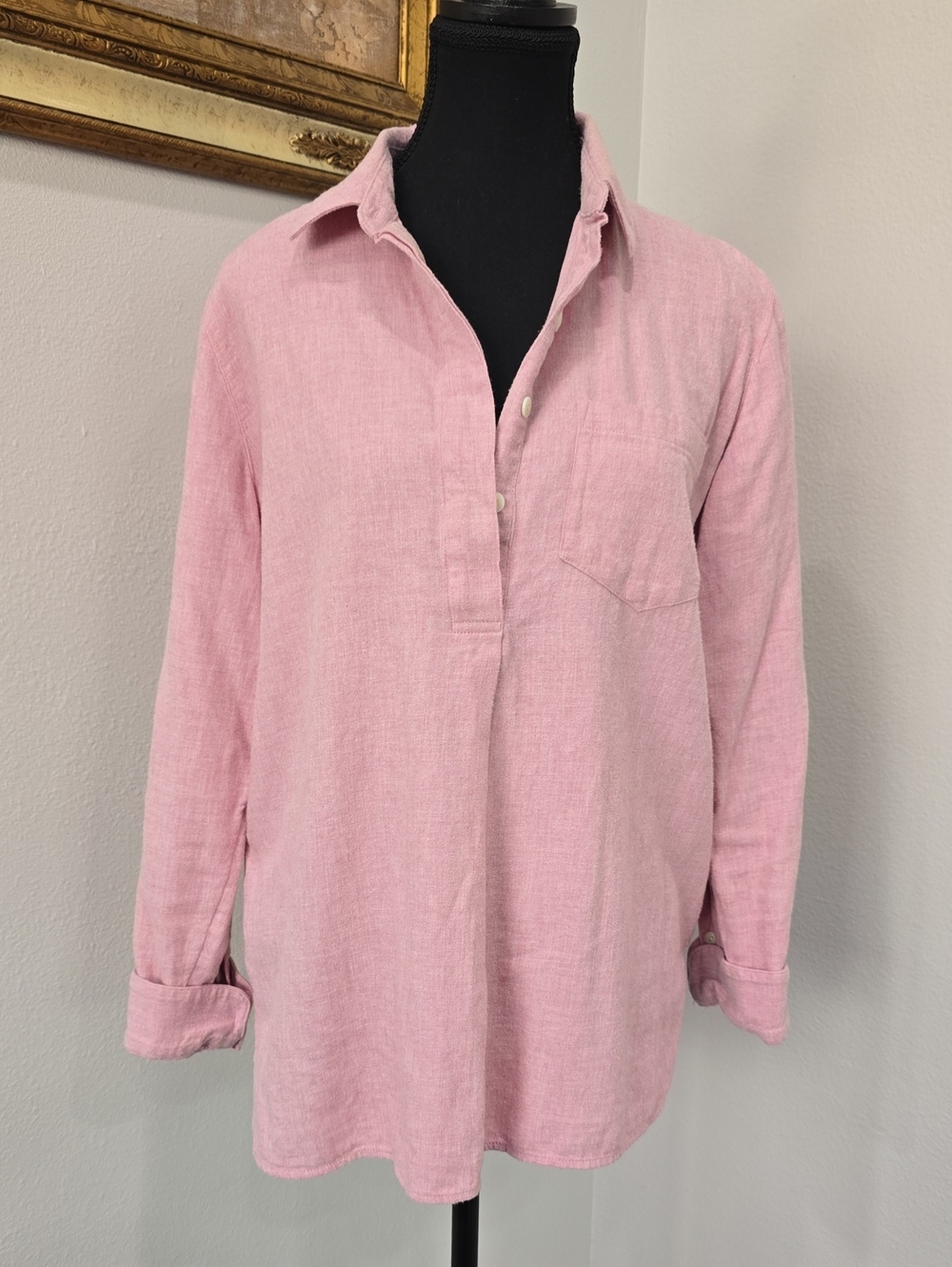 Madewell Pink 100% Cotton Button Popover Shirt